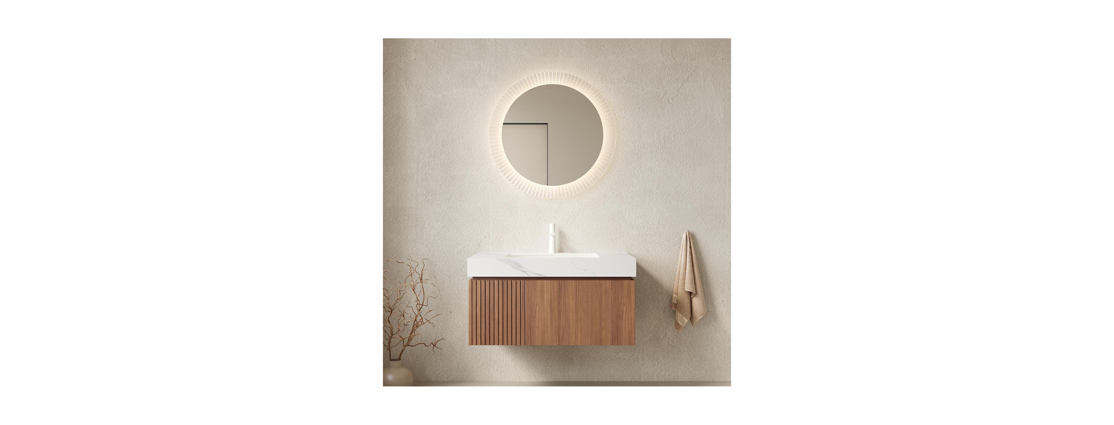Sillysis Wall Mounted Bathroom Vanity, Carrara Sintered Stone Top, Undermount Ceramic Sink, Soft Close Door