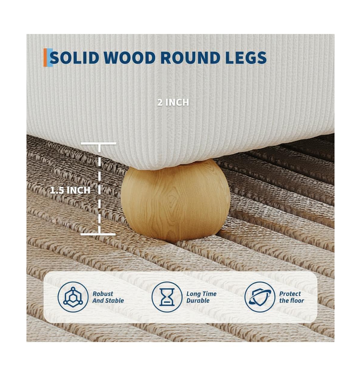 homfan Upholstered Low Platform Bed Frame with Round Wood Legs, No Headboard, Slat Support
