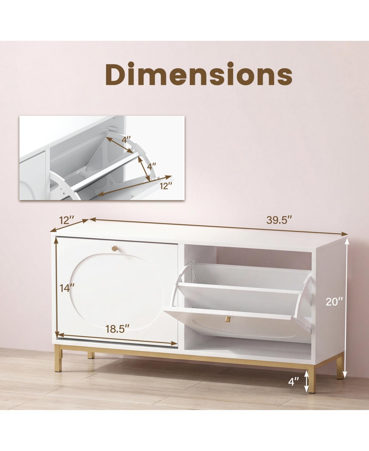 Costway Shoe Storage Bench, Narrow Entryway Bench with 2 Flip Drawers and Adjustable Shelves