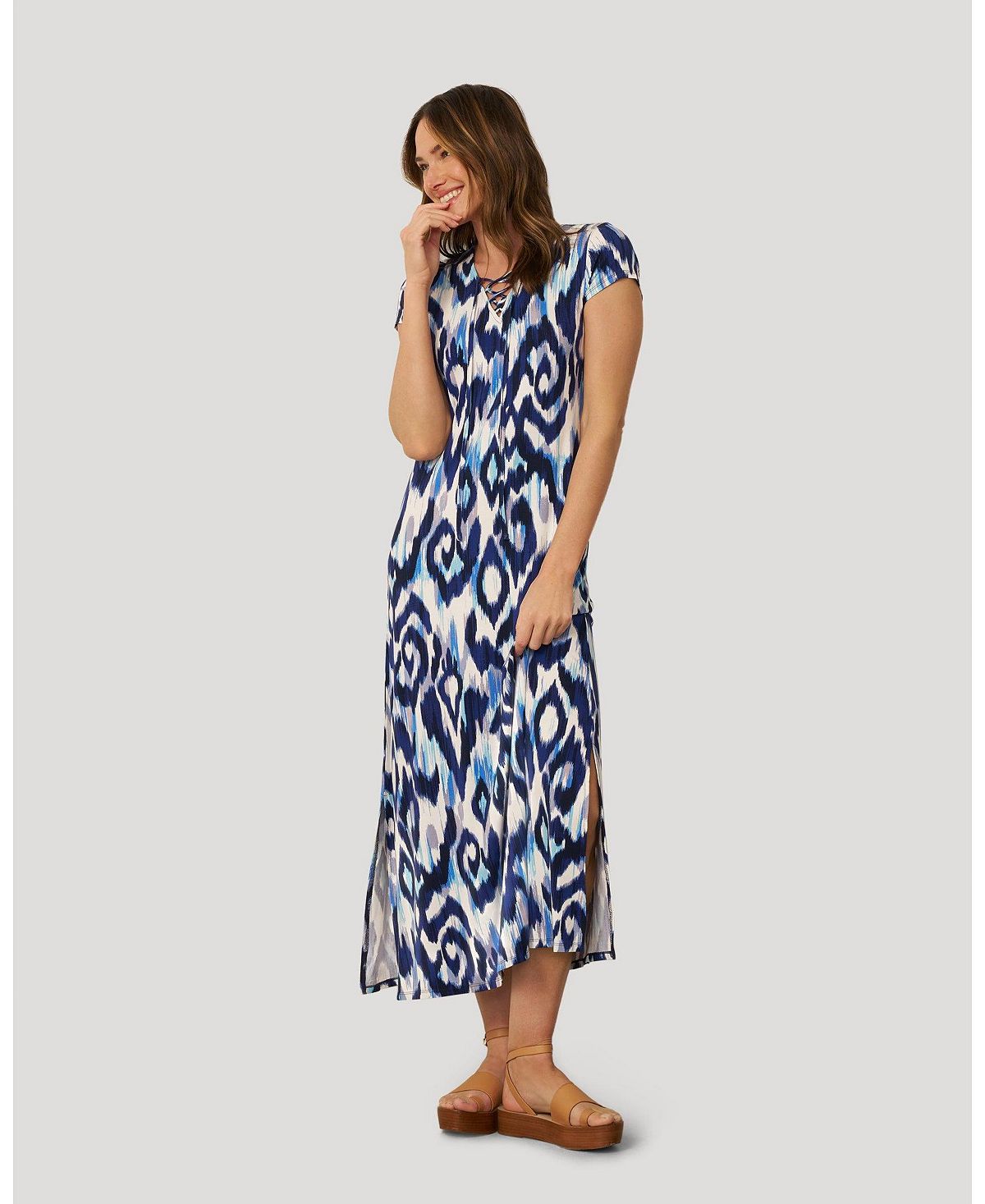 Cable & Gauge Women's Lace Up V Neck Printed Maxi Dress view 5 — MAYCSS fashion products