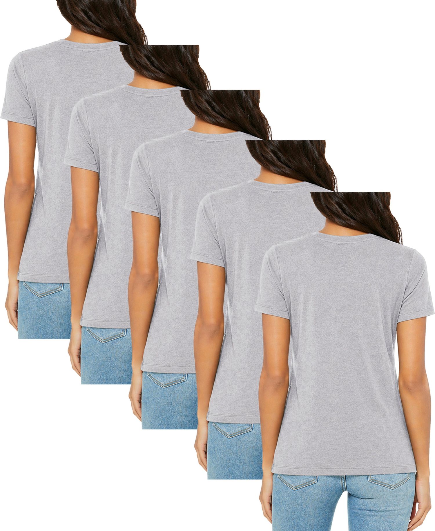 Women's Loose Fit Short Sleeve V-Neck Cotton Stretch Tees-5 Pack