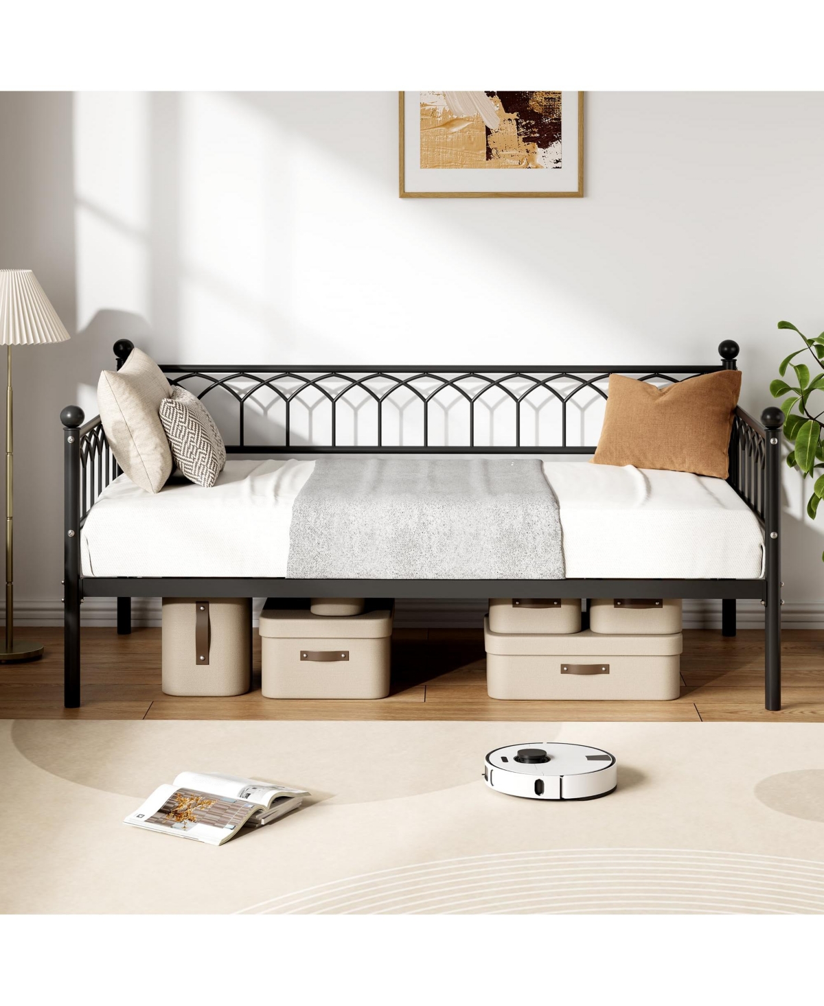 homfan Twin Metal Daybed with Led Lights and Charging Station
