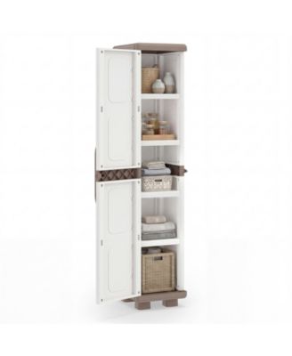 Slim Storage Cabinet with Single Door, Plastic Kitchen Pantry with 4 Shelves