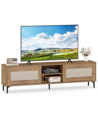 TV Stand with 2 Storage Cabinets and Open Shelves Cable Hole for TVs