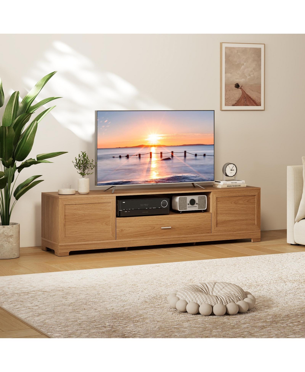 Gymax Tv Stand for TVs Drawer Cable Hole Entertainment Center for Bedroom