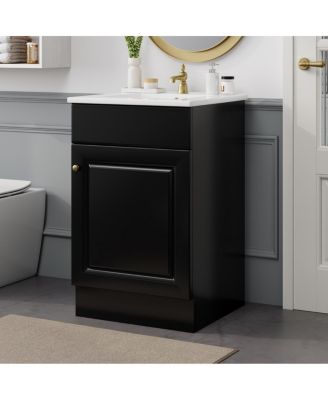   Bathroom Vanity With Ceramic Sink, Painted MDF Cabinet, Soft-Close Door Adjustable Shelf Door Storage