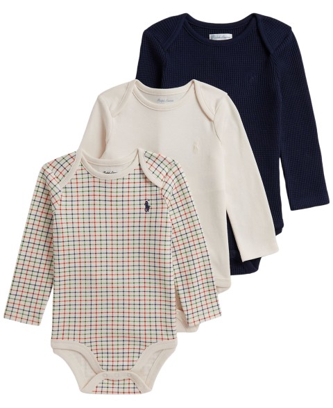Polo Ralph Lauren Baby Boys' Long-Sleeve Bodysuit, 3-Pack