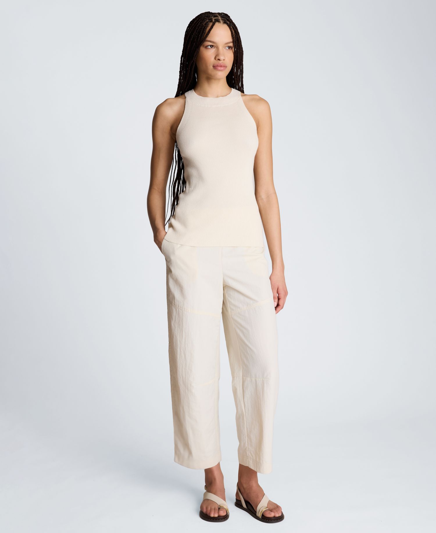 Women's Sleeveless Cotton High Crewneck Tank Top