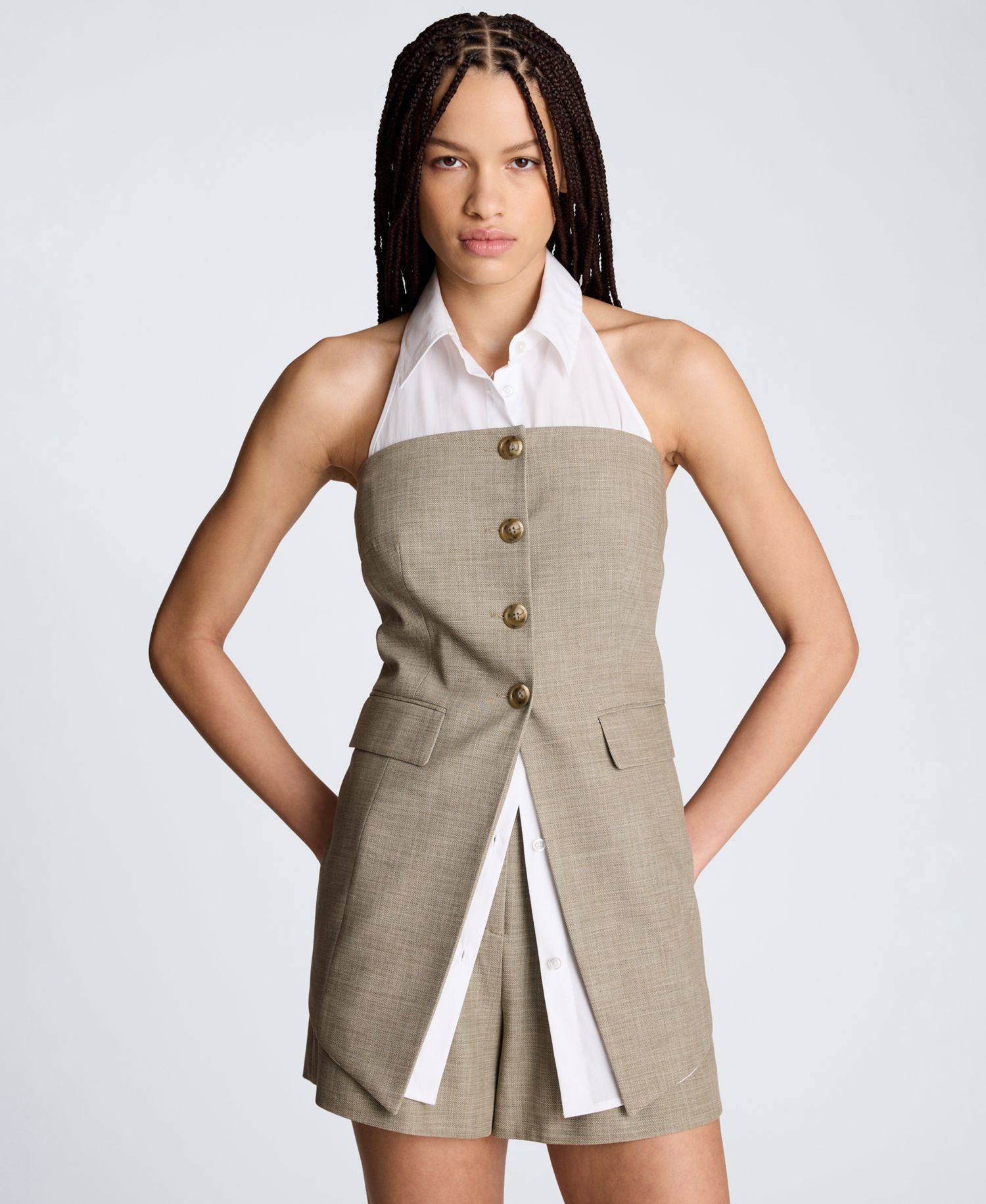 Women's Strapless Vest with Removable Collared Halter