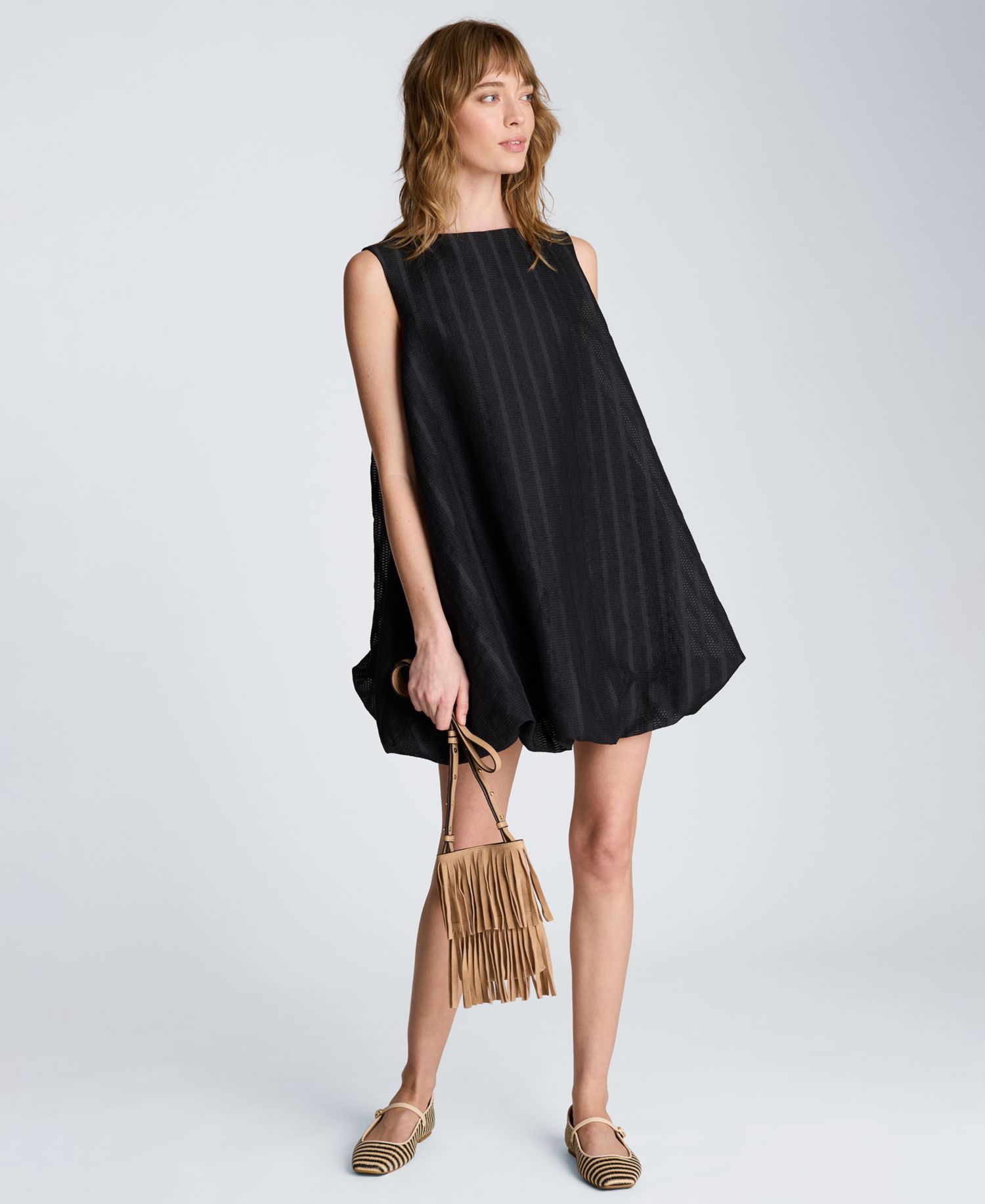 Women's Boat Neck Bubble Hem Mini Dress