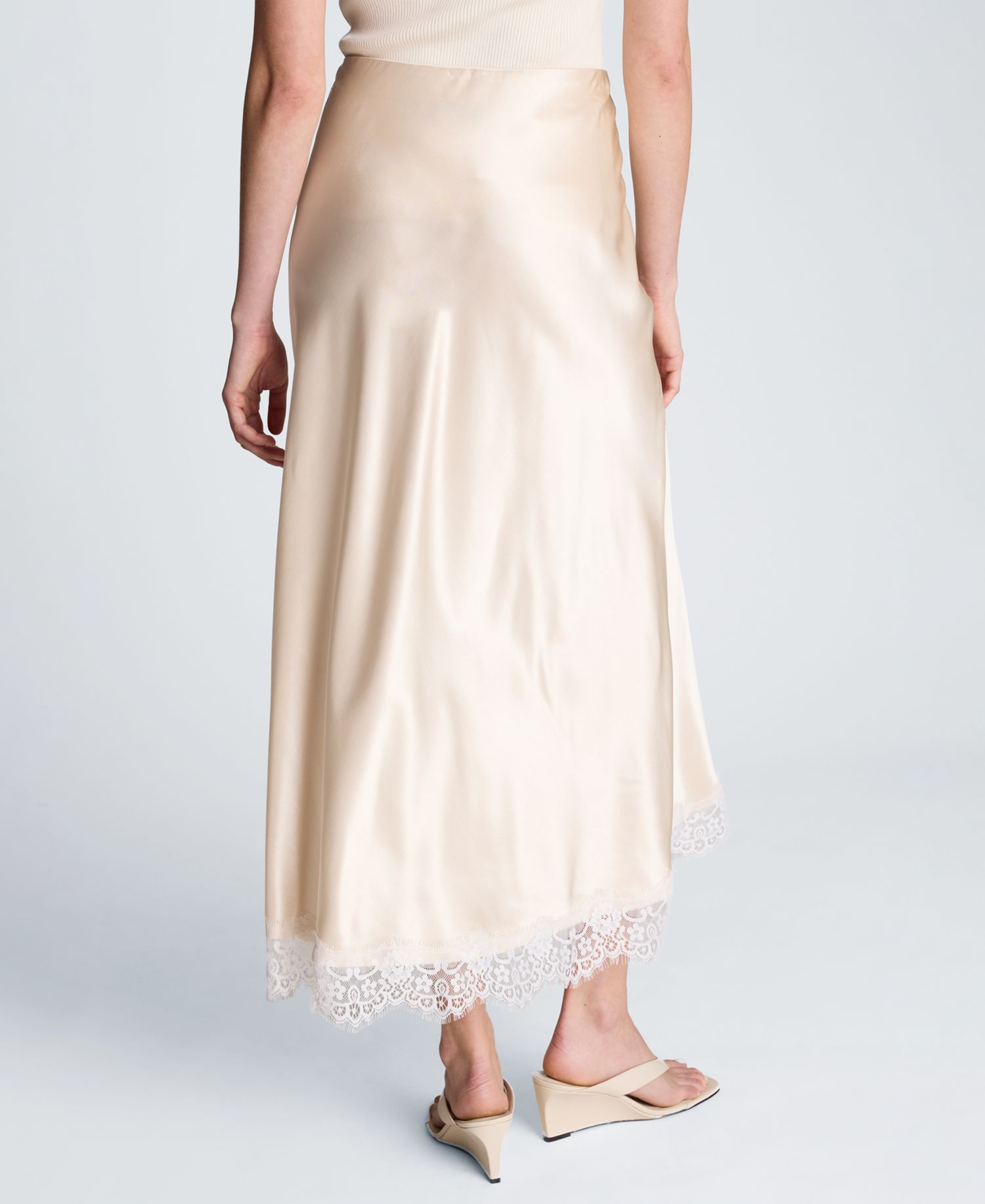 Women's Pull on Lace Trim Satin Midi Skirt