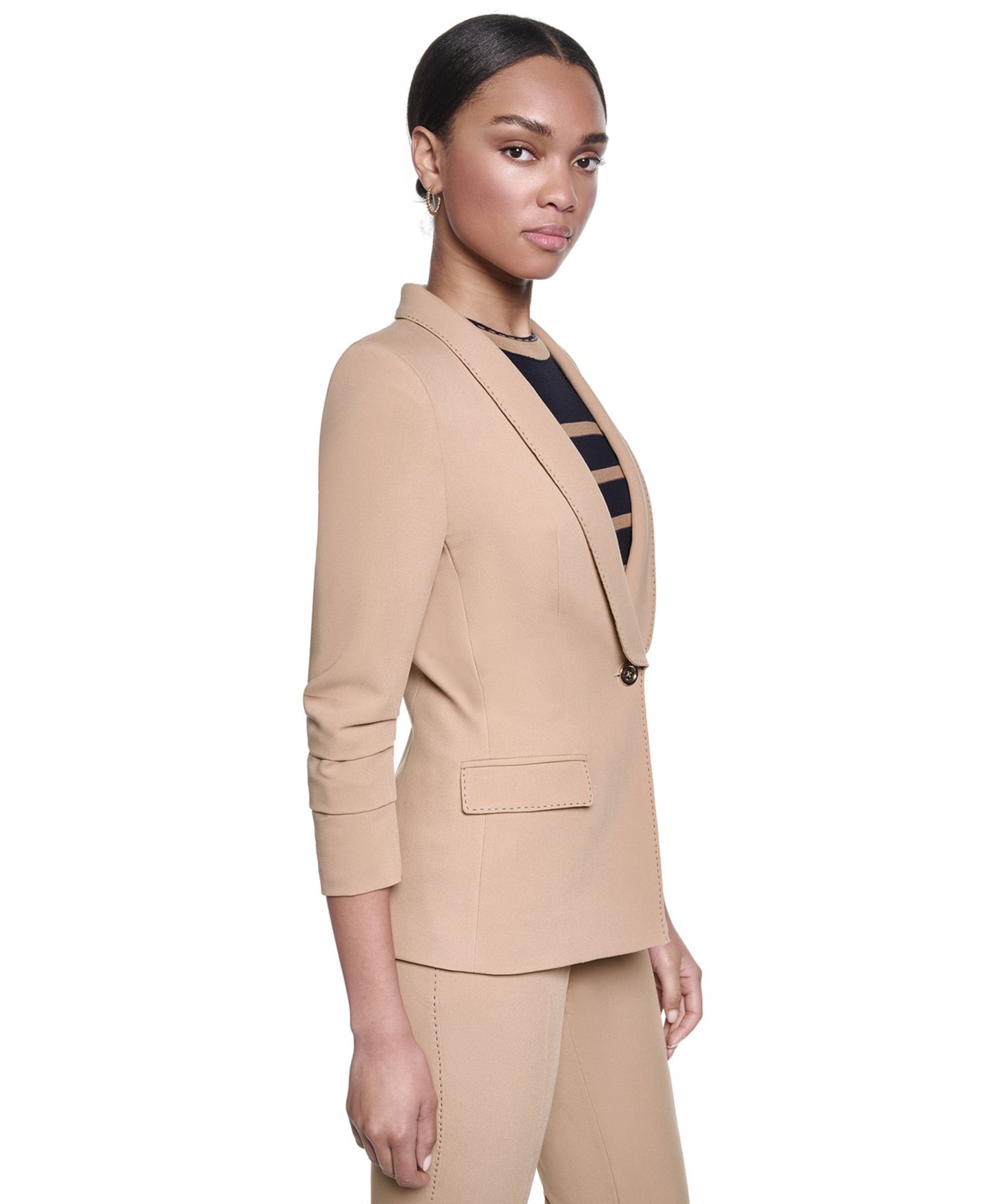 Женский пиджак KARL LAGERFELD PARIS 3/4-Sleeve Shoulder Padded One-Button Blazer, цвет: Полуночный тёмно-синий — фото 3