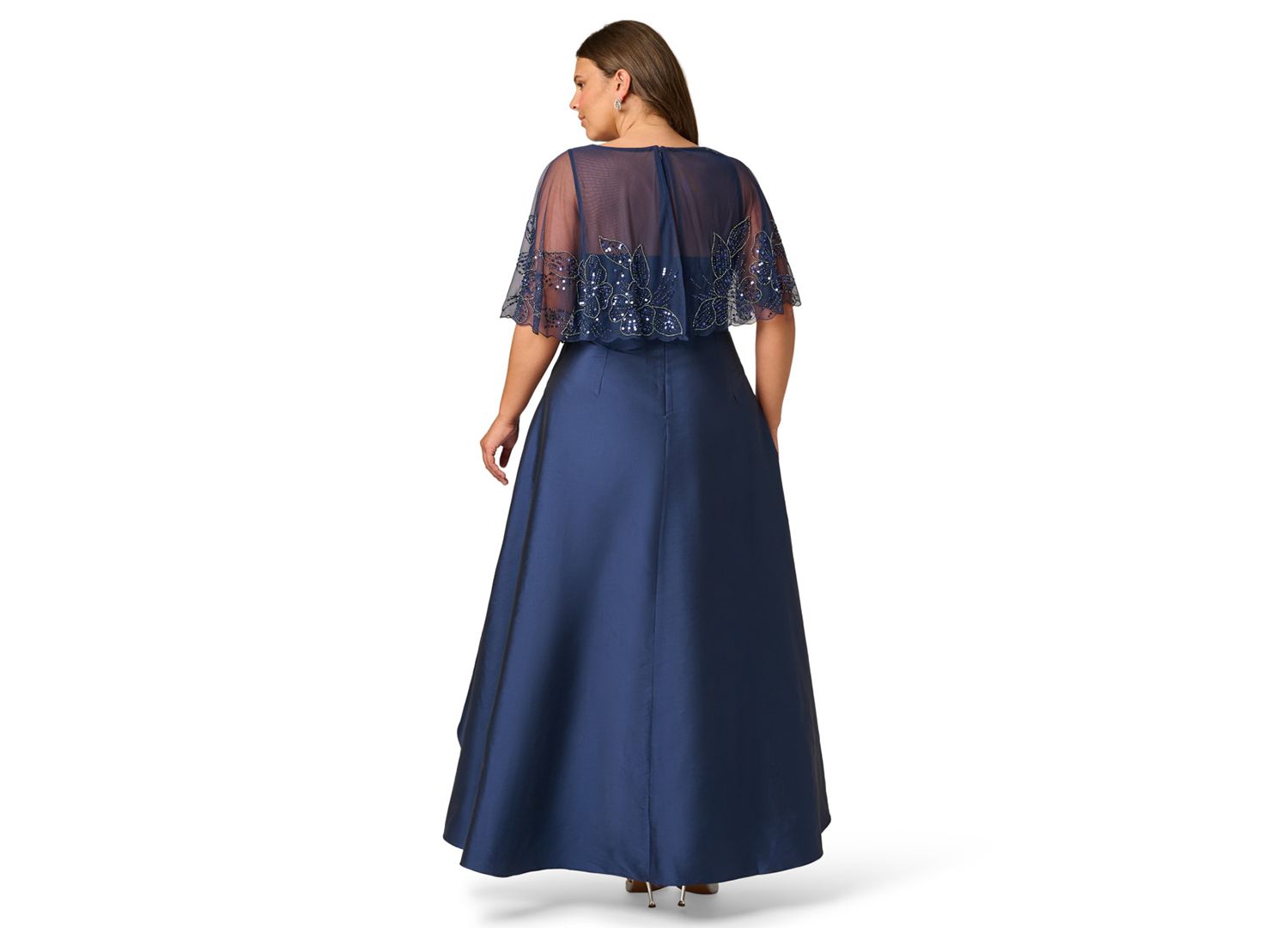 Plus Size Cape Detail Asymmetrical Ball Gown