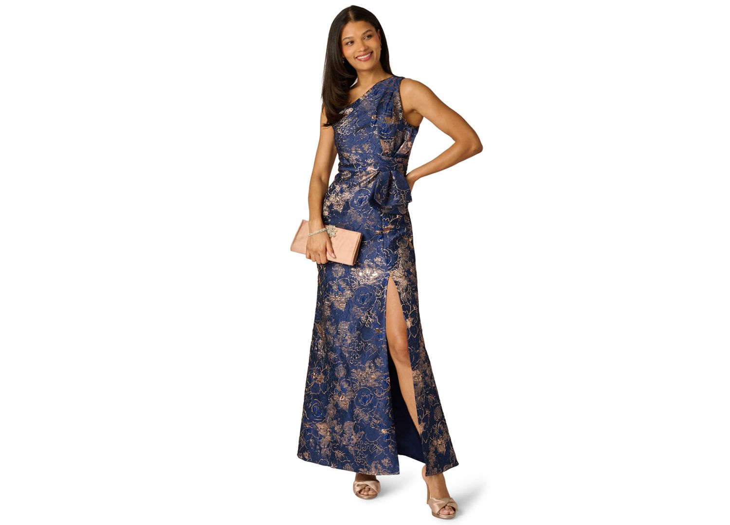 Petite One-Shoulder Side-Slit Gown