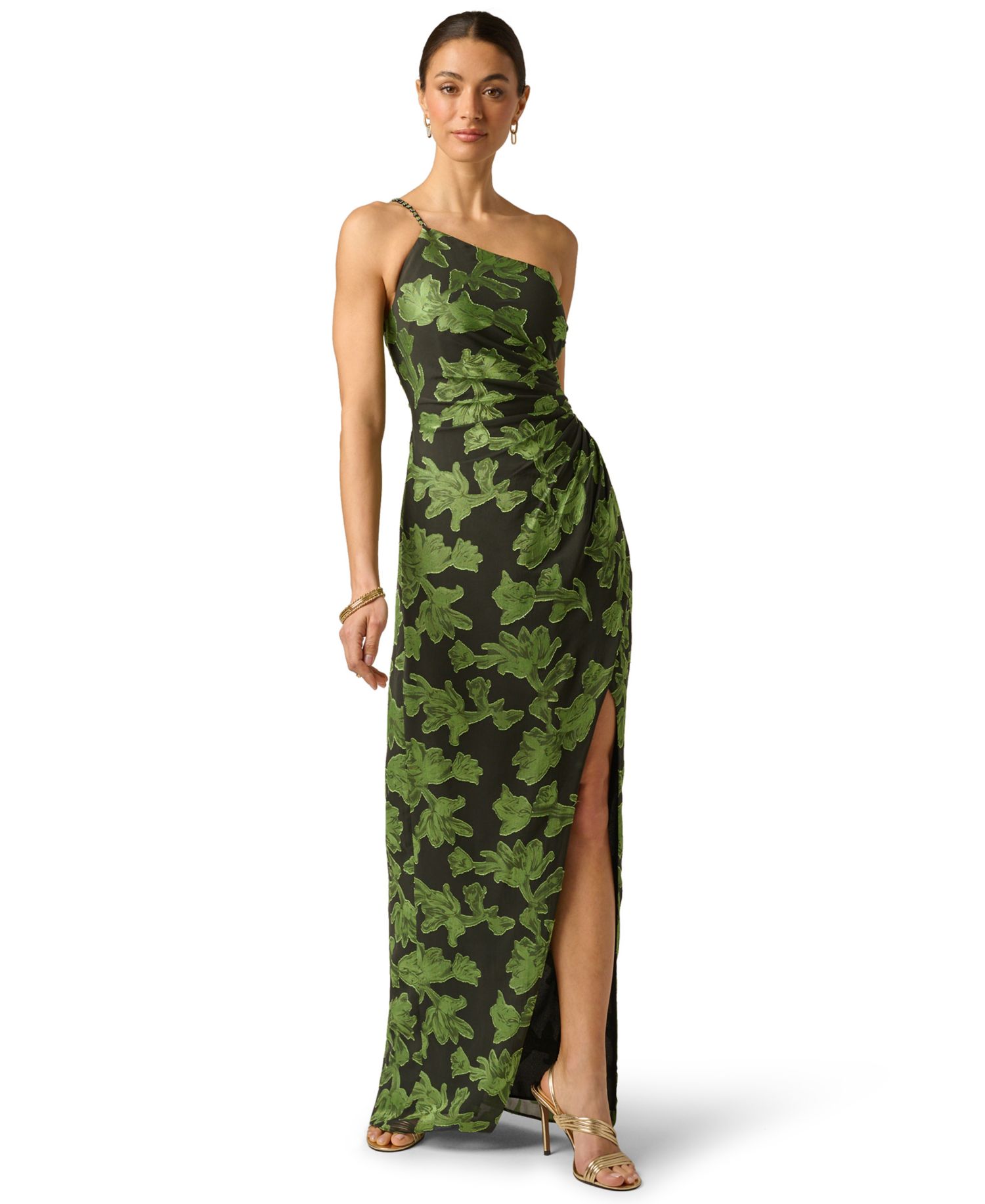 Women's Printed Burnout One-Shoulder Dress