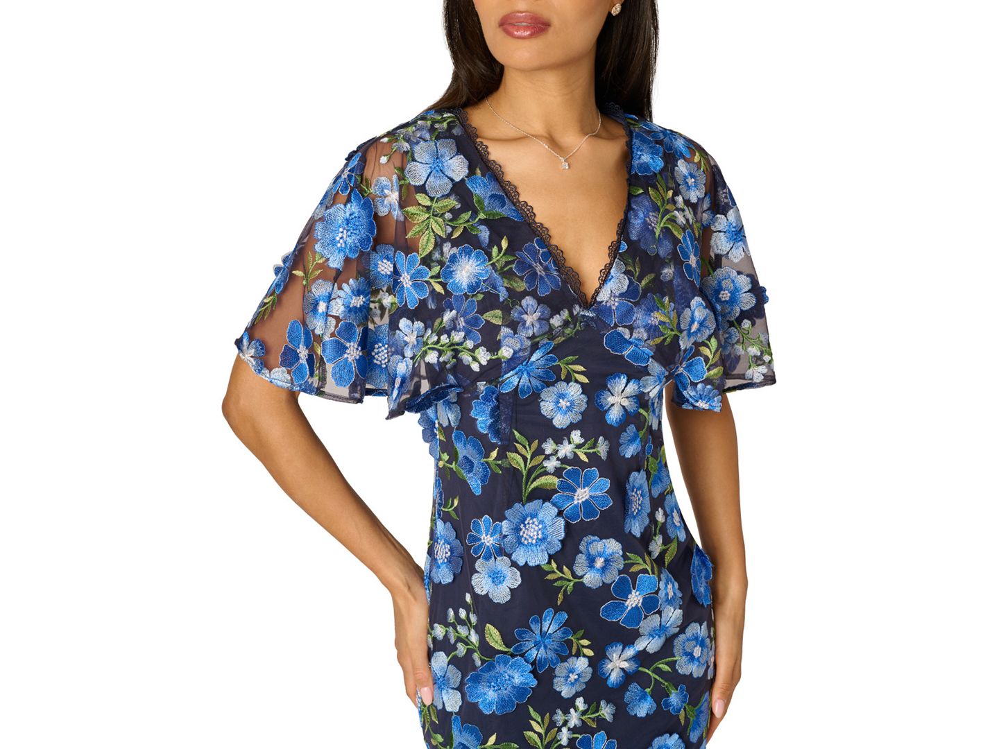 Женское платье Adrianna Papell Embroidered Dolman-Sleeve V-Neck, цвет: Синий разноцветный — фото 2