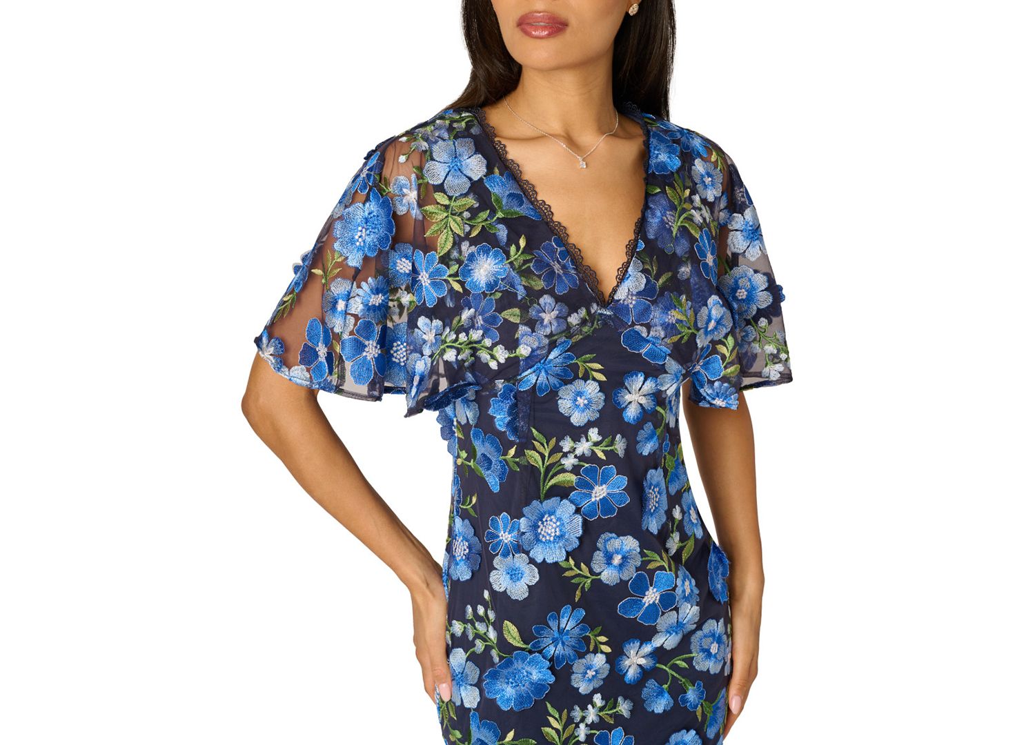 Women's Embroidered Dolman-Sleeve V-Neck Dress