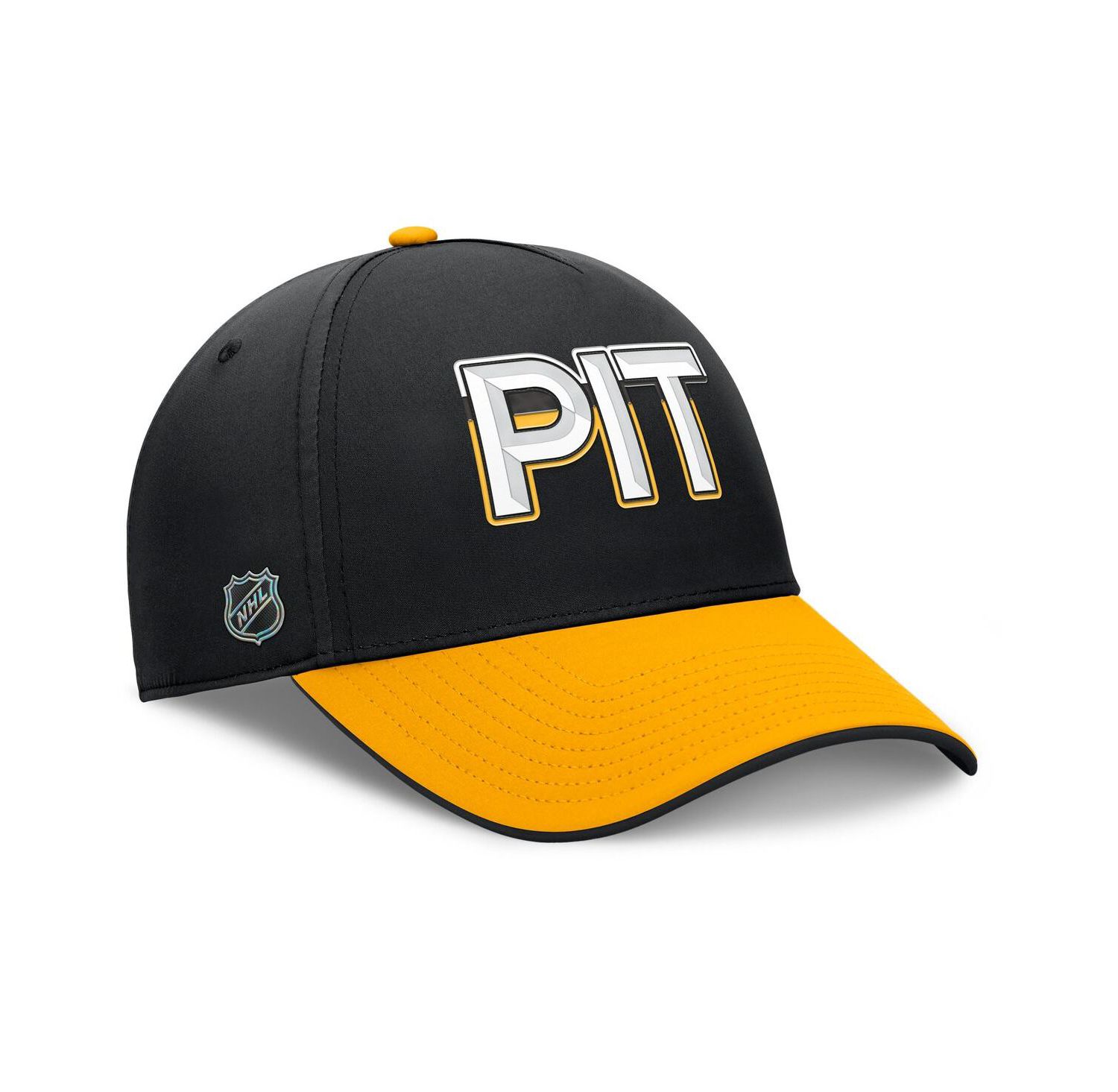 Men's Black/Gold Pittsburgh Penguins Authentic Pro Rink Team Code Flex Hat