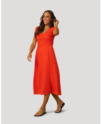 orange dress casual Ruffled Coral Orange Cotton Casual Summer Mini Dress Coral Orange / Small