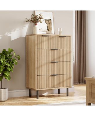 Modern Fluted 5-Drawer Entryway Storage Cabinet - Sturdy Metal Frame, Anti-Tip Safety, Versatile Organizer for Bedroom, Hallway, Entryway