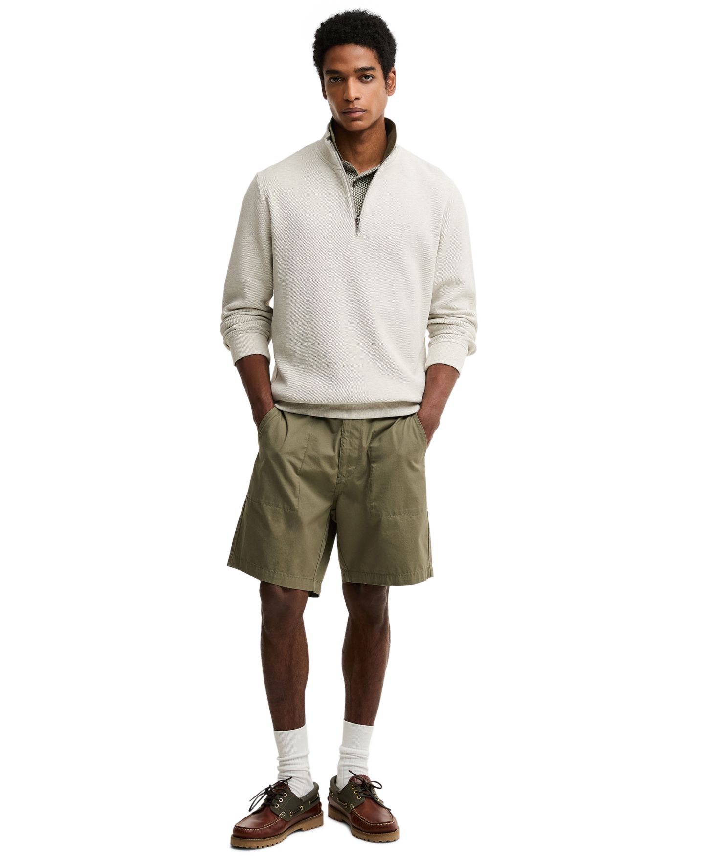 Мужской свитшот Barbour Ravensworth Tailored-Fit Half-Zip, цвет: Экрю меланжевый — фото 2