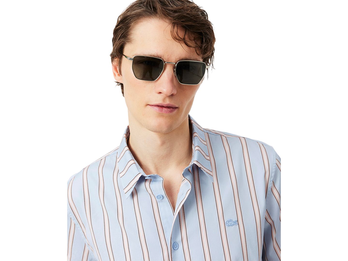 Мужская рубашка Lacoste Short-Sleeve Striped, цвет: Шамбре — фото 3