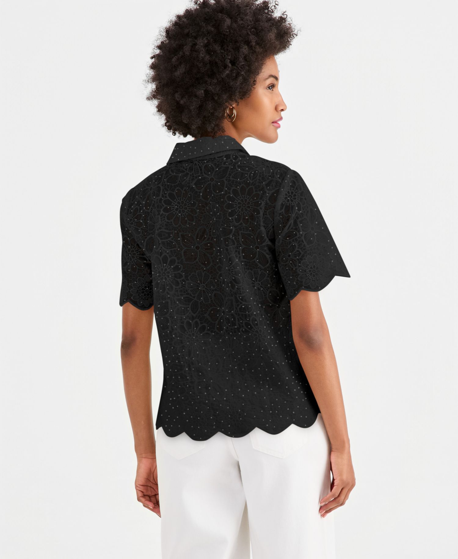 Women's Crystal Embellished Short-Sleeve Button-Down Shirt