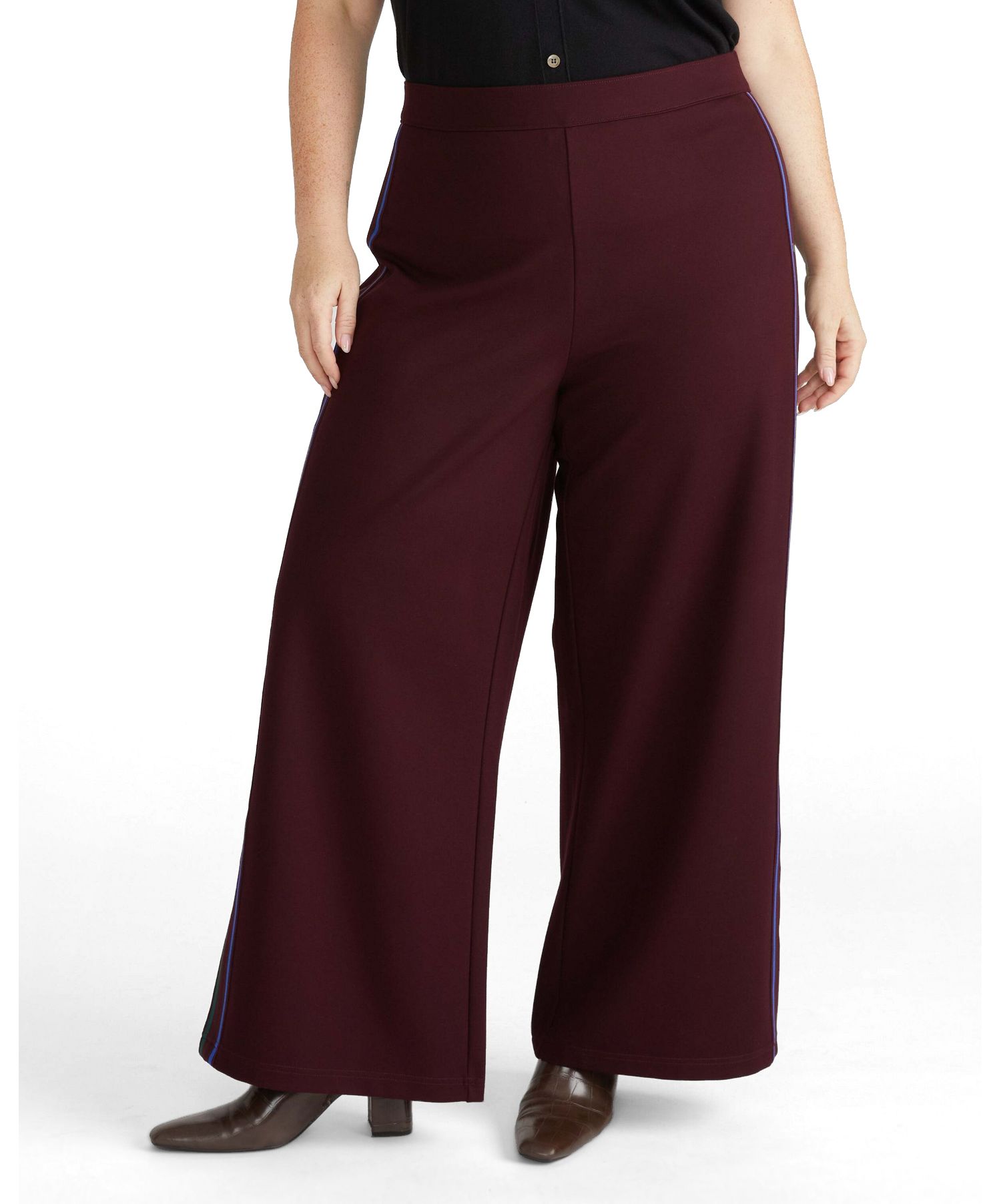 Plus Size Wide Leg Stripe Ponte Pants