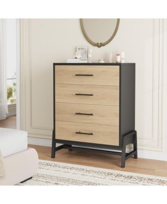 29.5" 4-Drawer Narrow Tall Cabinet, Freestanding Wooden Storage Unit with Metal Handles for Home Use