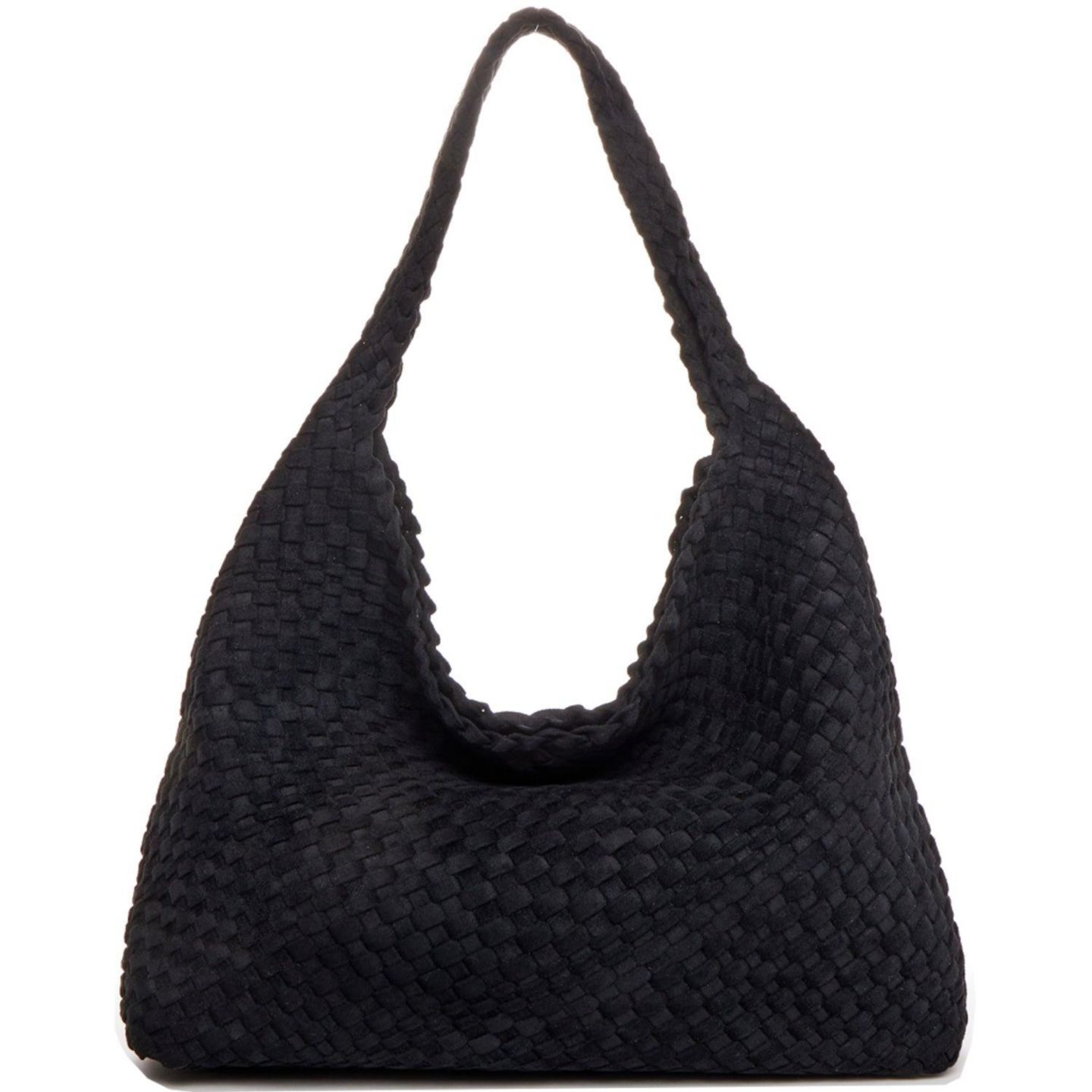 Женская сумка SUSU Suede Woven Hobo Bag Large Slouchy Tote for Women Work Shoulder, цвет: Чёрный — фото 1