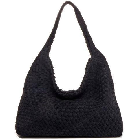 Женская сумка SUSU Suede Woven Hobo Bag Large Slouchy Tote for Women Work Shoulder, цвет: Чёрный
