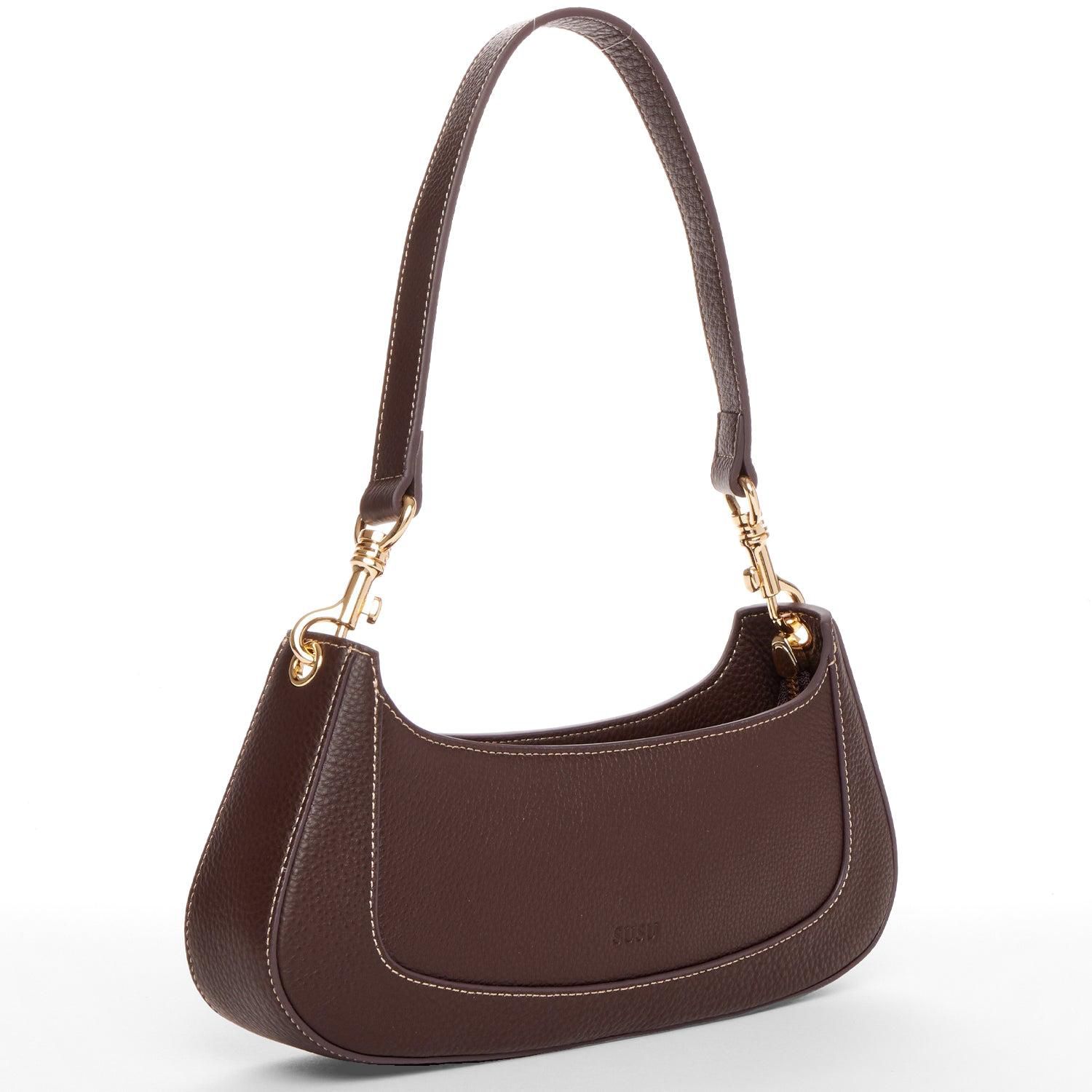 Women's Pebbled Leather Baguette Shoulder Bag East West Crescent Hobo Purse