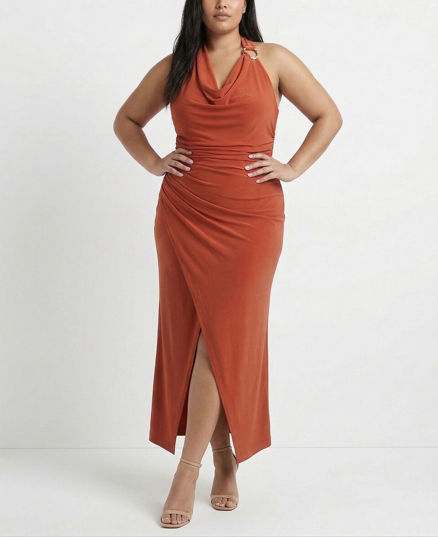 Plus Size Flutter Capelet Cowl Neck Dress