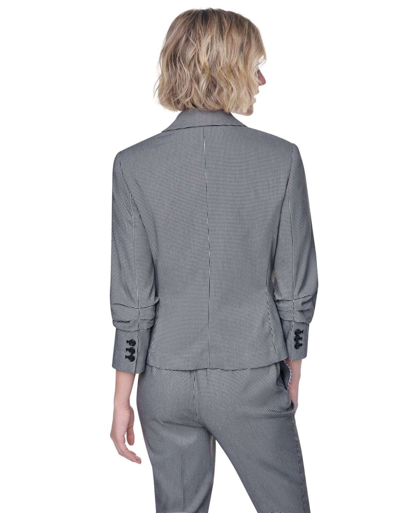 Женский пиджак DKNY Petite Houndstooth One-Button Notch Collar Blazer, цвет: Чёрный / Слоновая кость — фото 7