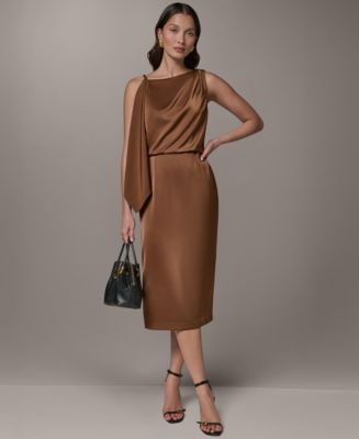 satin square neck midi dress Mauve Square Neck Puff Sleeve Satin Midi Dress