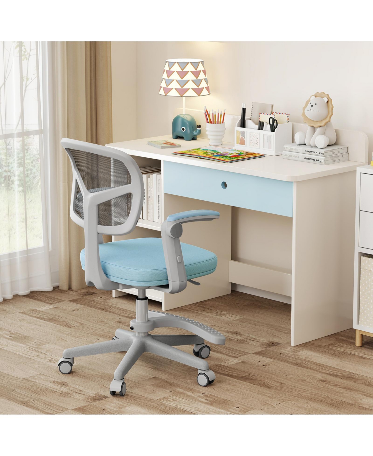 Slickblue Children Desk Chair with Adjustable Height, Armrest and Footrest for Study Room Use