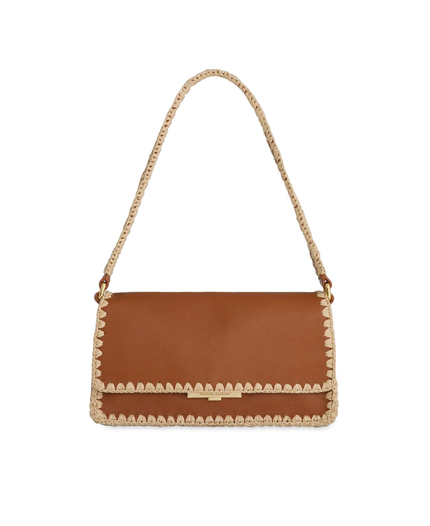 Женская сумка Rebecca Minkoff Berkley Flap Small Raffia Shoulder Handbag, цвет: Caramello — фото 1