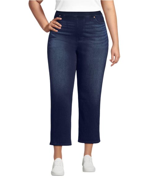Женские джинсы Lands' End Plus Size Starfish High Rise Knit Denim Straight Crop Jeans, цвет: Индиго синий варёный