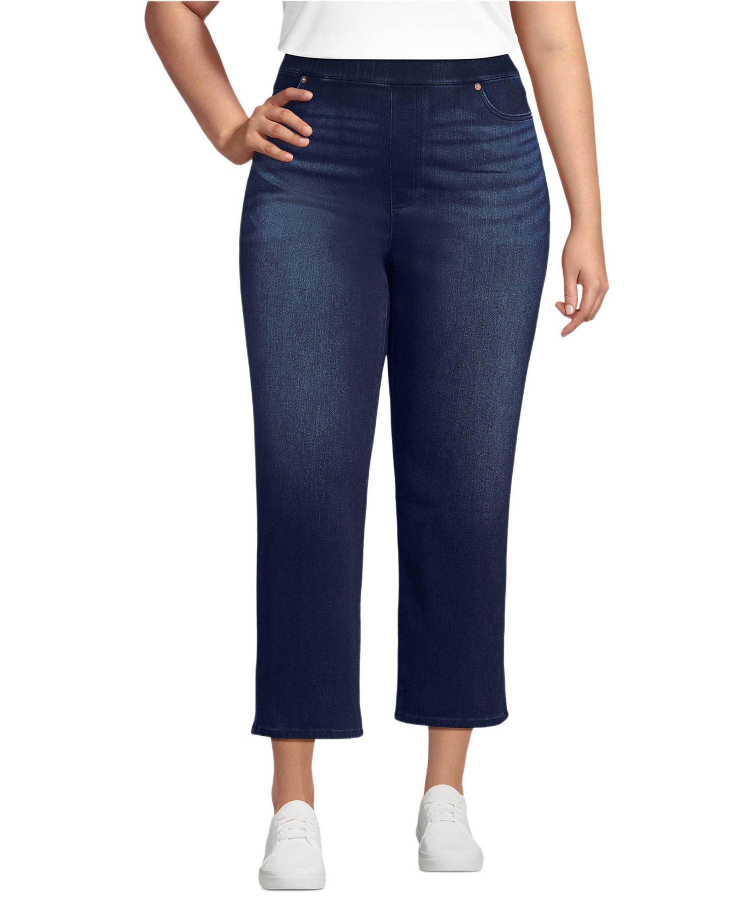 Plus Size Starfish High Rise Knit Denim Straight Crop Jeans