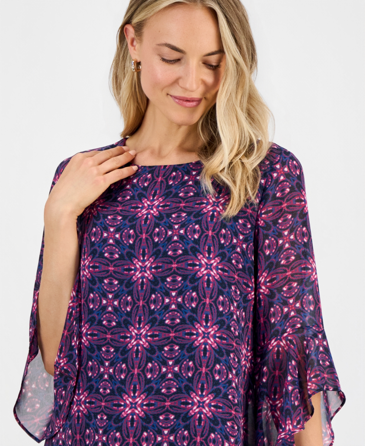 Kasper Petite Ruffle-Sleeve Boat Neck Blouse