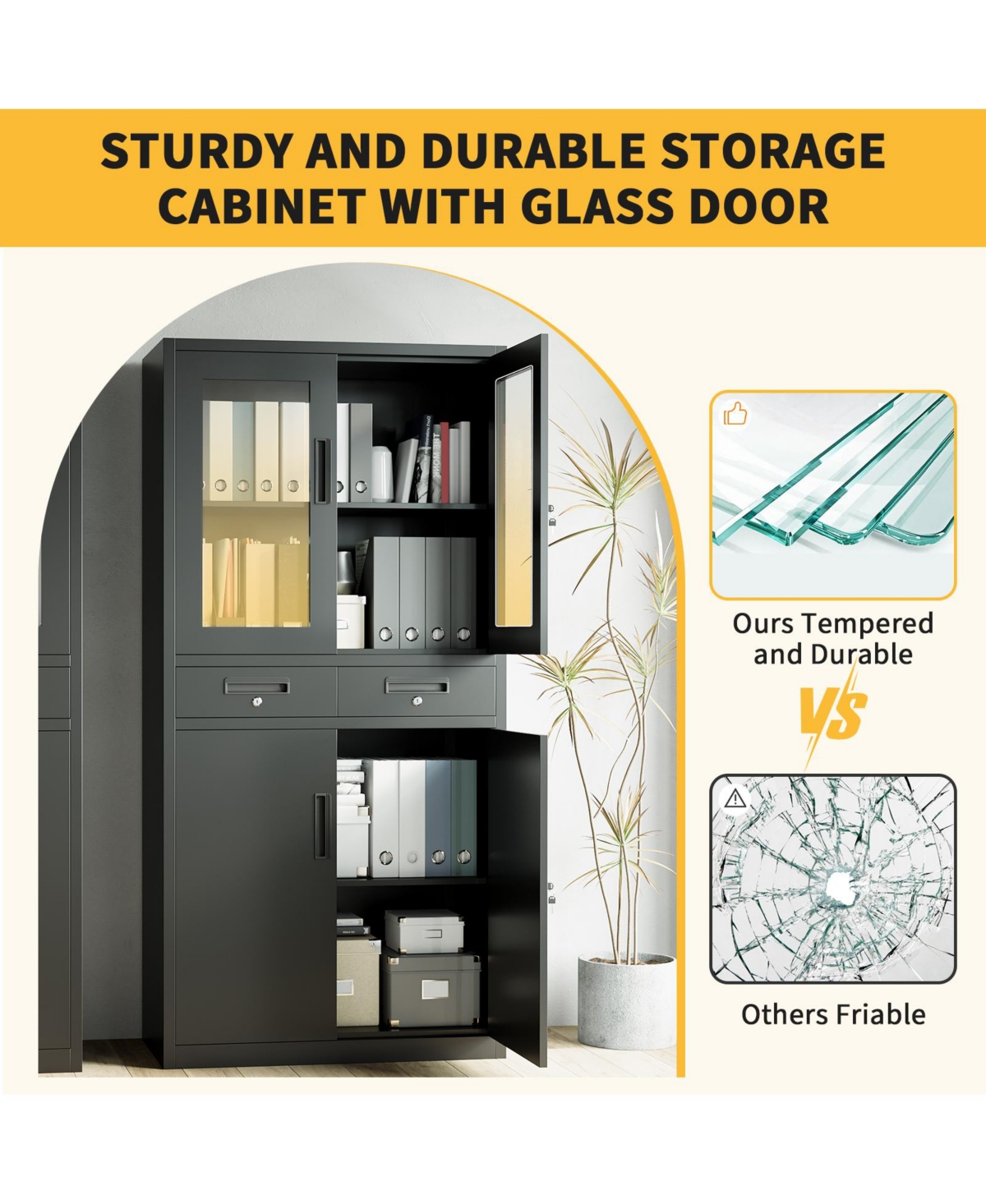 gaomon 72" Heavy Duty Metal Storage Cabinet with Locking Doors and 2 Drawers for Home, Garage