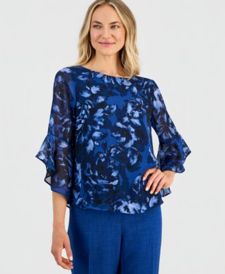 Women's Boat-Neck Ruffle-Sleeve Blouse 