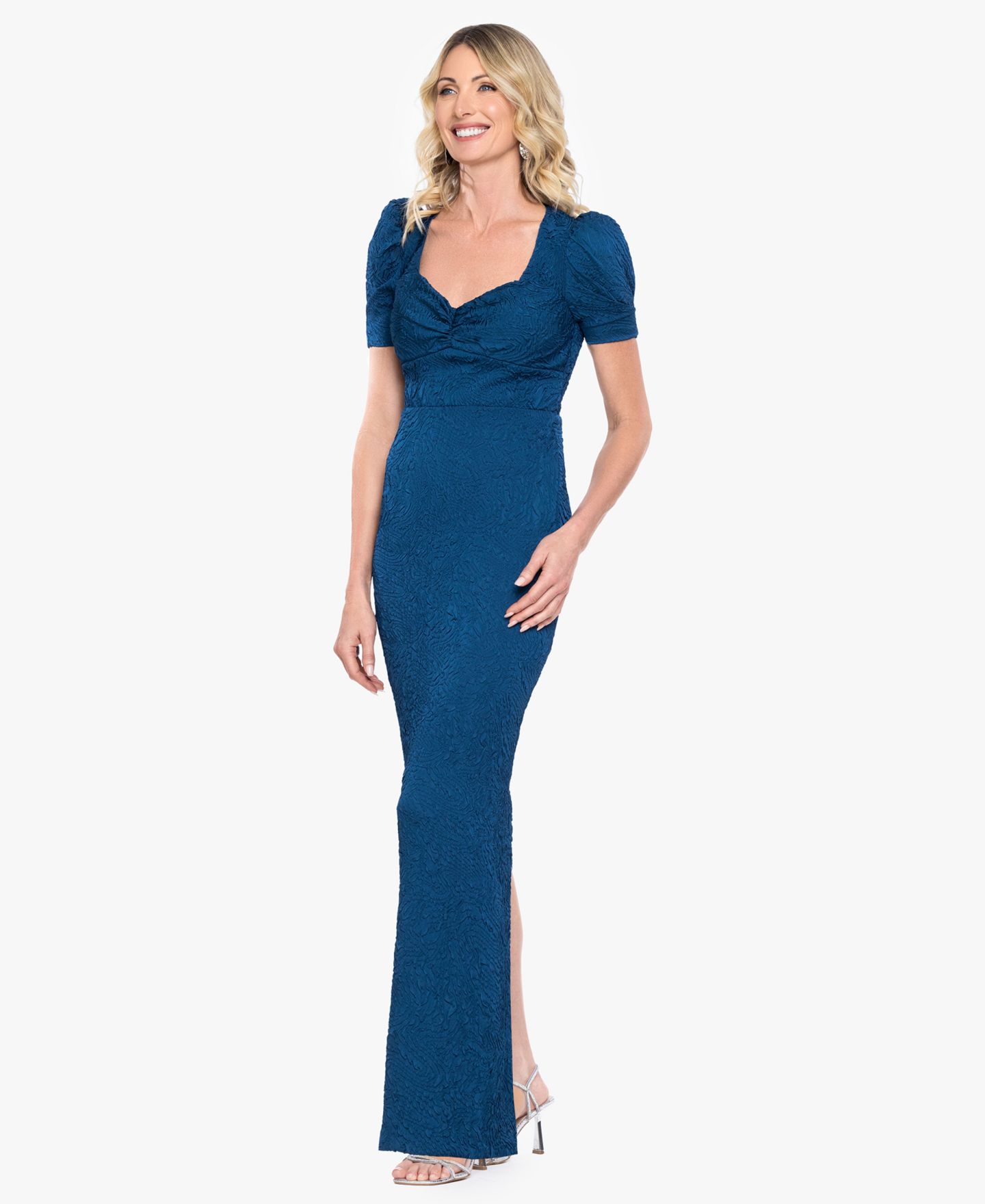 Женские платья B&A By Betsy and Adam Sweetheart Neck Puff Short-Sleeve Gown, цвет: Peacock — фото 3