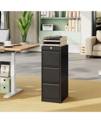 Three-Drawer Metal Filing Storage Cabinet with Lock for Home Office Document Storage