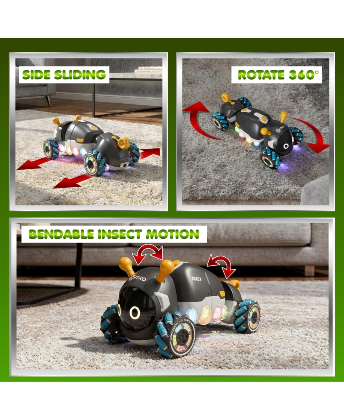 Contixo Rc1 Mech Stunt RC Caterpillar Car, 360degree(s) Spins, Led Lights, Mist Spray, All-Terrain