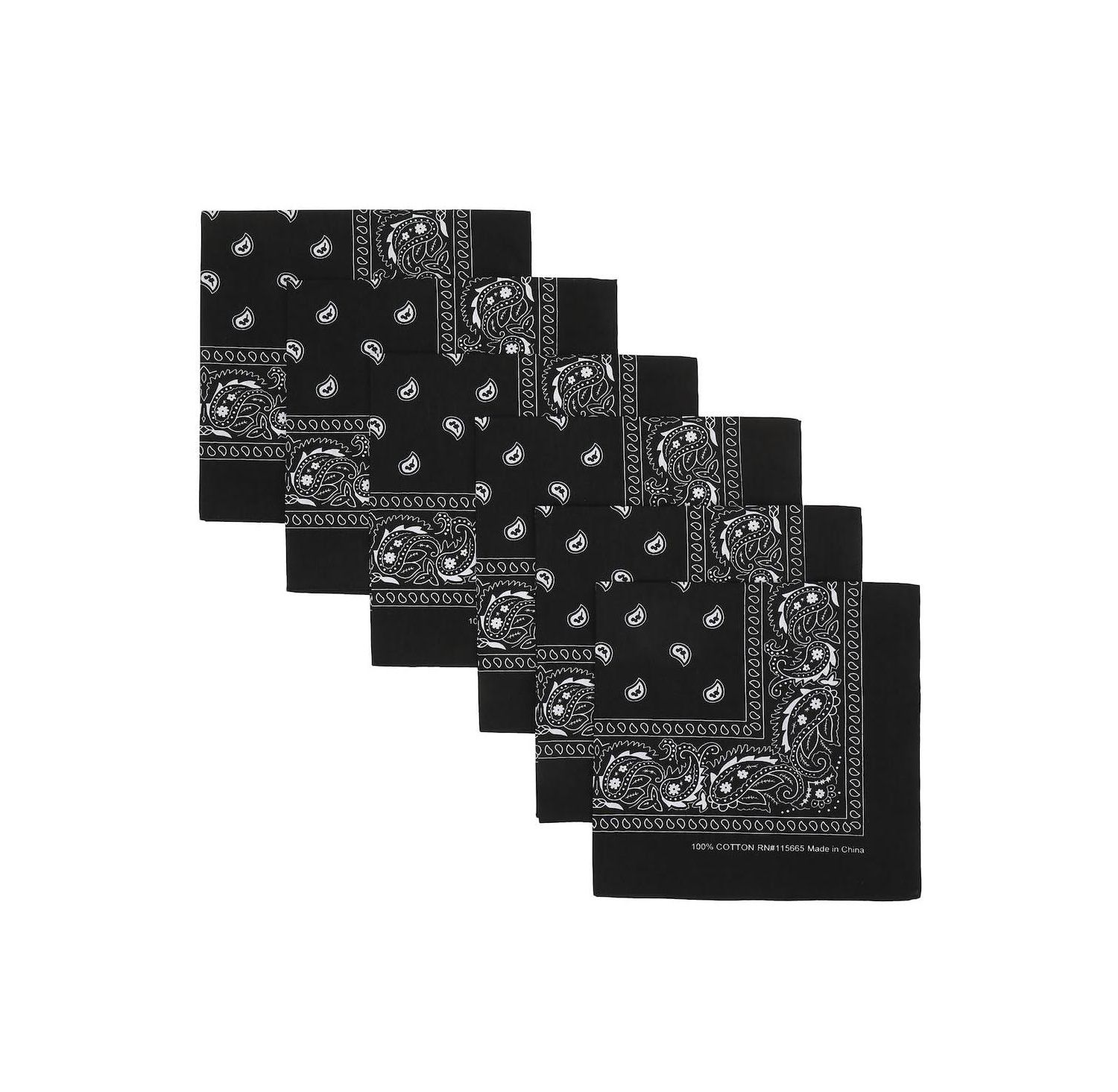 Lightweight Black 22"x22" 6-Pack Bandana Set