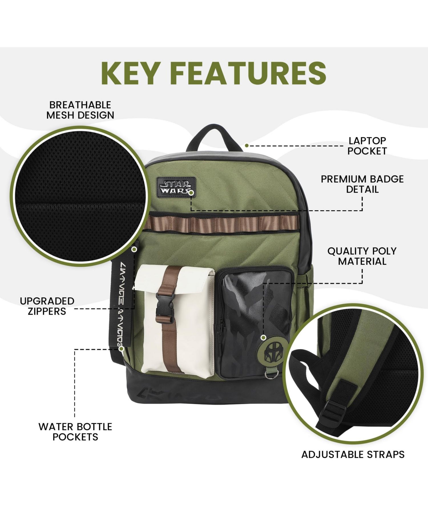 Star Wars The Mandalorian Green 18.5" Backpack