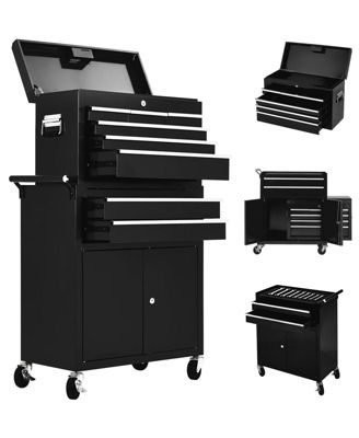 2-in-1 8-Drawer Rolling Tool Chest and Cabinet, Mobile Metal Toolbox Organizer Storage for Garage, Workshop