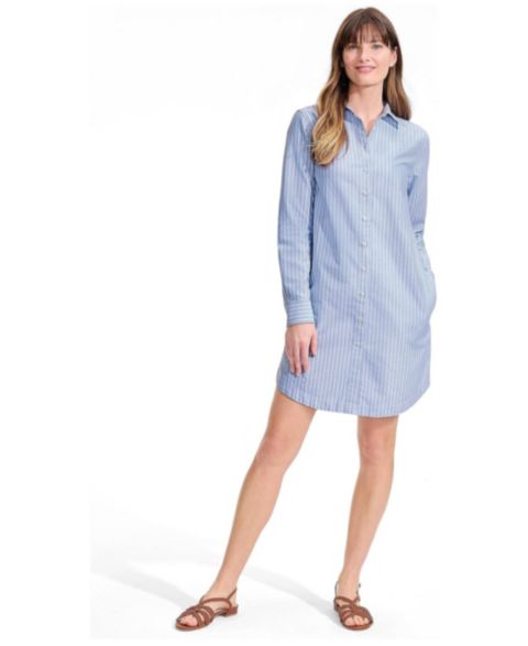 Женское платье Lands' End Oxford Long Sleeve Button Front Shirt Dress, цвет: Синий / Белый полосатый
