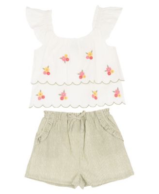 Girls' 2T-6X Embroidered Top and Shorts, 2-Piece Set